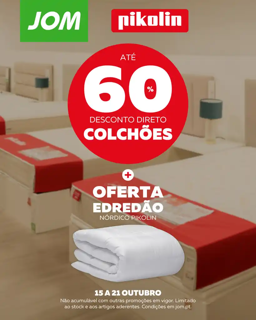 JOM oferece até 60% de desconto em colchões